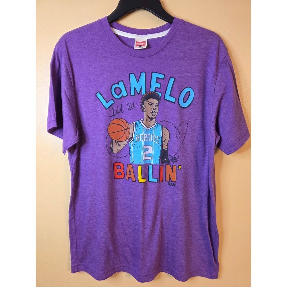Homage LaMelo Ball Ballin SLAM Charlotte Hornets Purple T-Shirt Mens Medium
